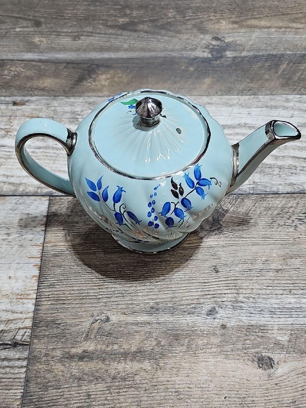 Sandler Pale Blue Ceramic Teapot with Blue Floral Motif